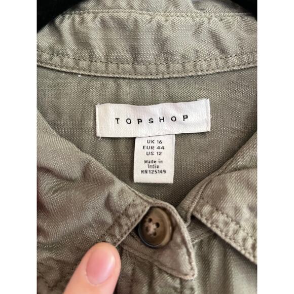 Topshop Women's Olive‑Green Button‑Up Skater / Outdoorsy Shirt – US 12 (UK 16) - Picture 2 of 7